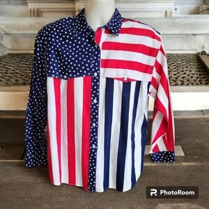 Ruddock Bros Vintage American Flag Print  Button-Up Shirt -L